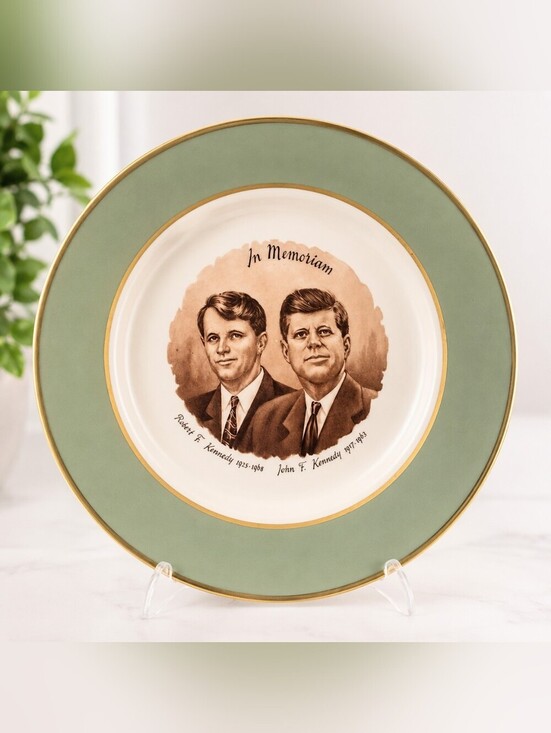 Heritage Other - Vintage JFK & RFK In Memoriam 10" Heritage Green Commemorative Plate Kennedy
